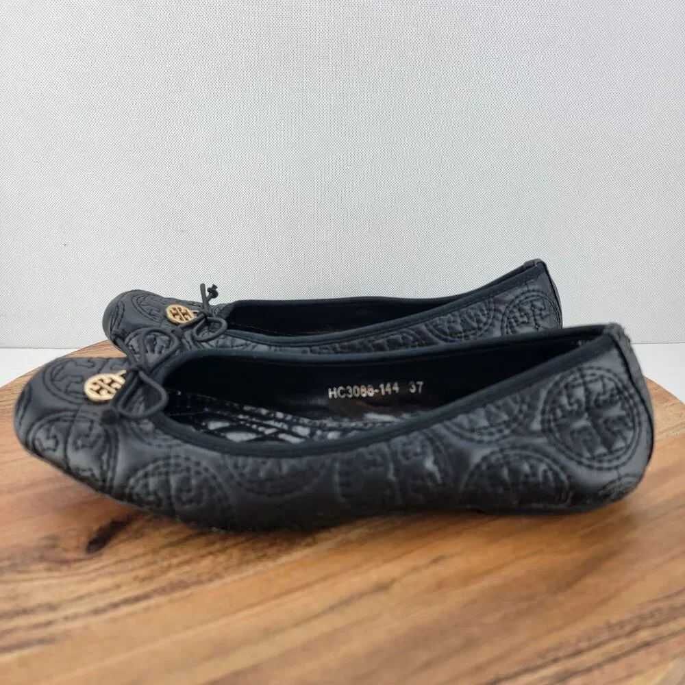 Tory Burch Womens Size EU37 US6.5 Black Leather Flat Ballet Shoes